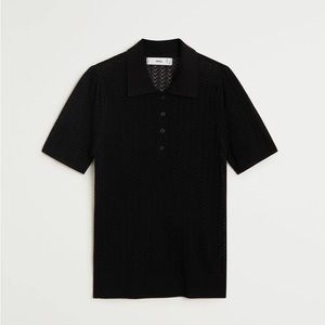 EUC MANGO Black Open Knit Polo Size Small